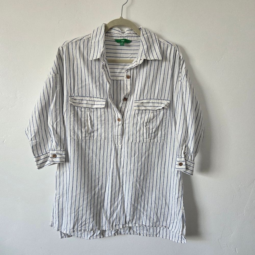 Linen Cotton Cabana Shirt Women Button Down Coastal Nautical Yacht Beach XS